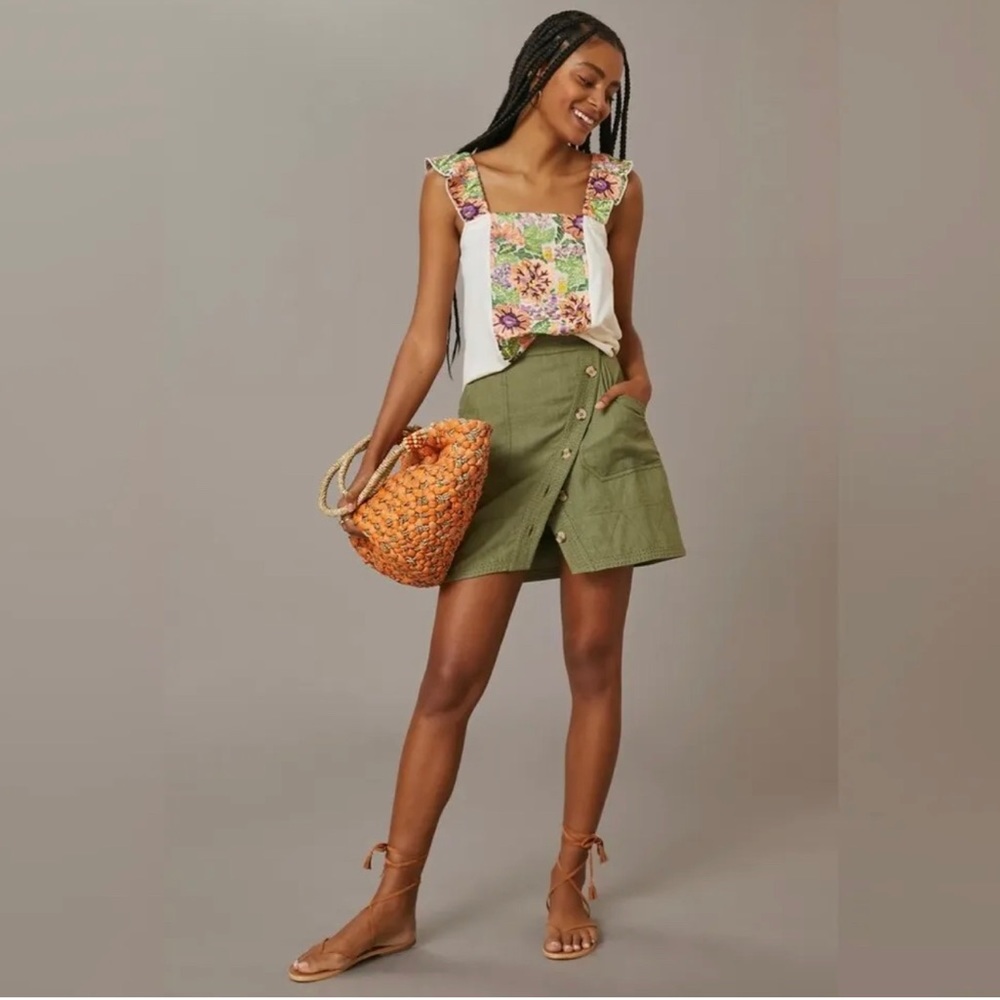 ANTHROPOLOGIE Tiny Marin Floral Embroidered Cotton Tank Blouse XS NWT Artisan